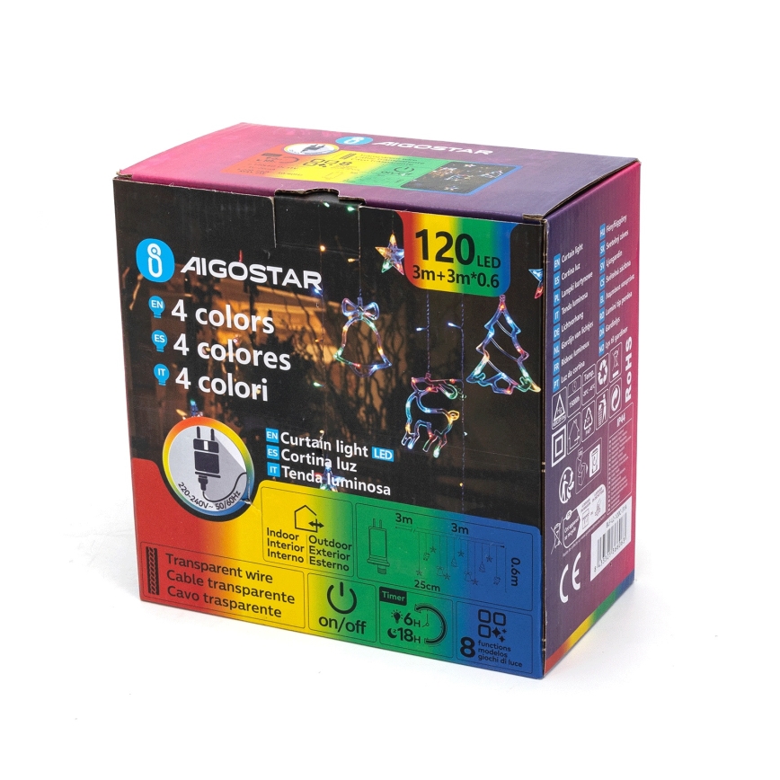 Aigostar - LED RGBY vanjski lanac 120xLED/8 funkcija 3x0,6m IP44 višebojno + daljinski upravljač