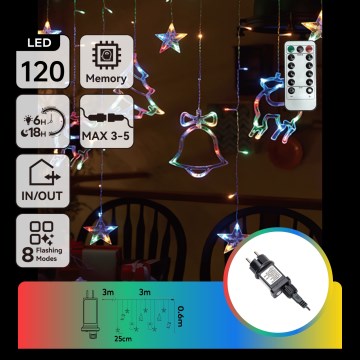 Aigostar - LED RGBY Vanjski božićni niz 120xLED/8 funkcija 3x0,6m IP44 višebojno + daljinsko upravljanje