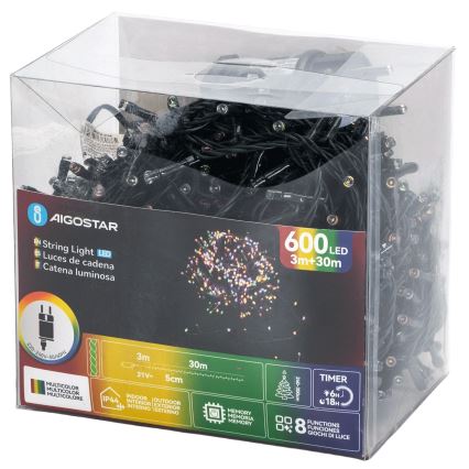 Aigostar - LED RGBY vanjski božićni niz 600xLED/8 funkcija 30 m IP44