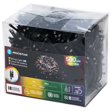 Aigostar - LED vanjski božićni niz 500 LED/8 funkcija 50 m IP44 višebojno