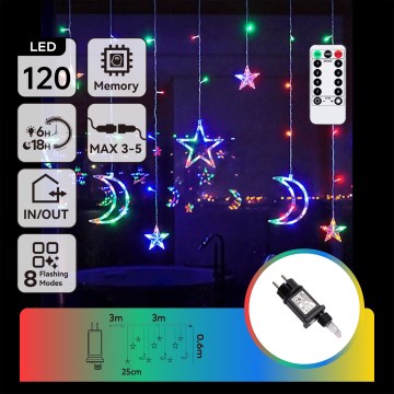 Aigostar - LED RGBY vanjski lanac 120 LED/8 funkcija 3 x 0,6 m IP44 višebojno + daljinski upravljač