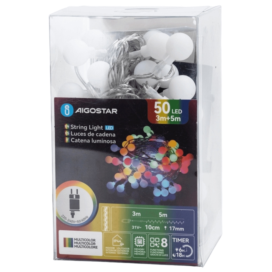 Aigostar - LED vanjski dekorativni niz, 50 LED / 8 funkcija, 5 m, IP44, višebojan