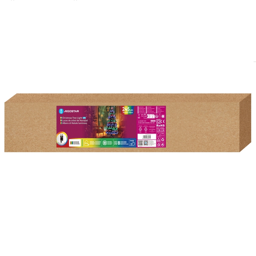 Aigostar - LED vanjsko božićno drvce 245xLED/8 funkcija 2,1 m IP44 višebojno