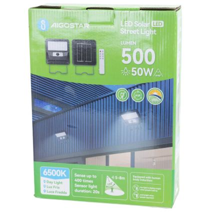 Aigostar - LED Solarna ulična svjetiljka s senzorom LED/50W/3,2V 1000mAh 6500K + daljinski upravljač