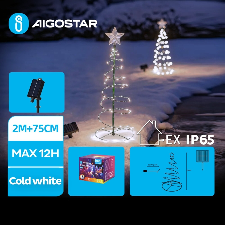 Aigostar - LED Solarna božićna dekoracija LED/0,26W/3,7V 75cm IP65 500 mAh hladna bijela