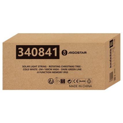 Aigostar - LED solarna božićna dekoracija 66xLED/0,59W/3,7V 100 cm IP65 130 mAh bor hladno bijela