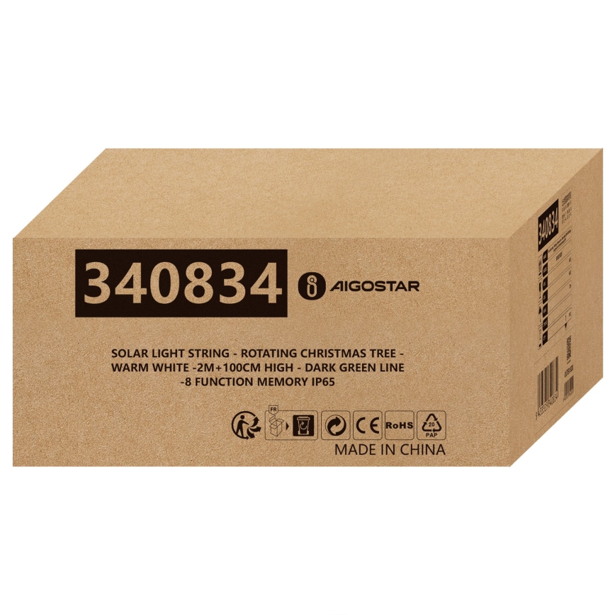 Aigostar - LED solarna božićna dekoracija LED/0,59W/3,7V 100 cm IP65 130 mAh topla bijela