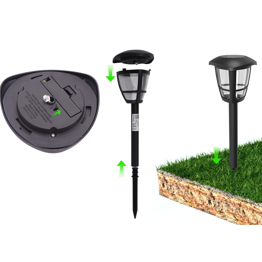 Aigostar - LED Solarna lampa LED/0,06W/2V 100 mAh 33,8 cm 6500K IP44 crna