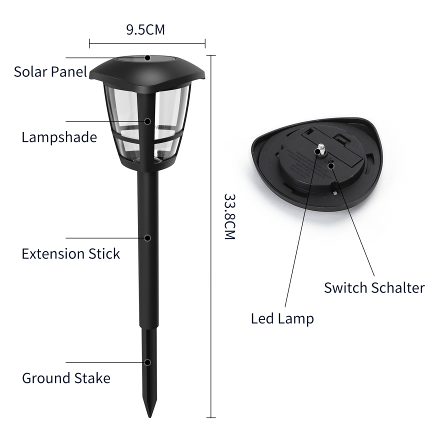 Aigostar - LED Solarna lampa LED/0,06W/2V 100 mAh 33,8 cm 6500K IP44 crna