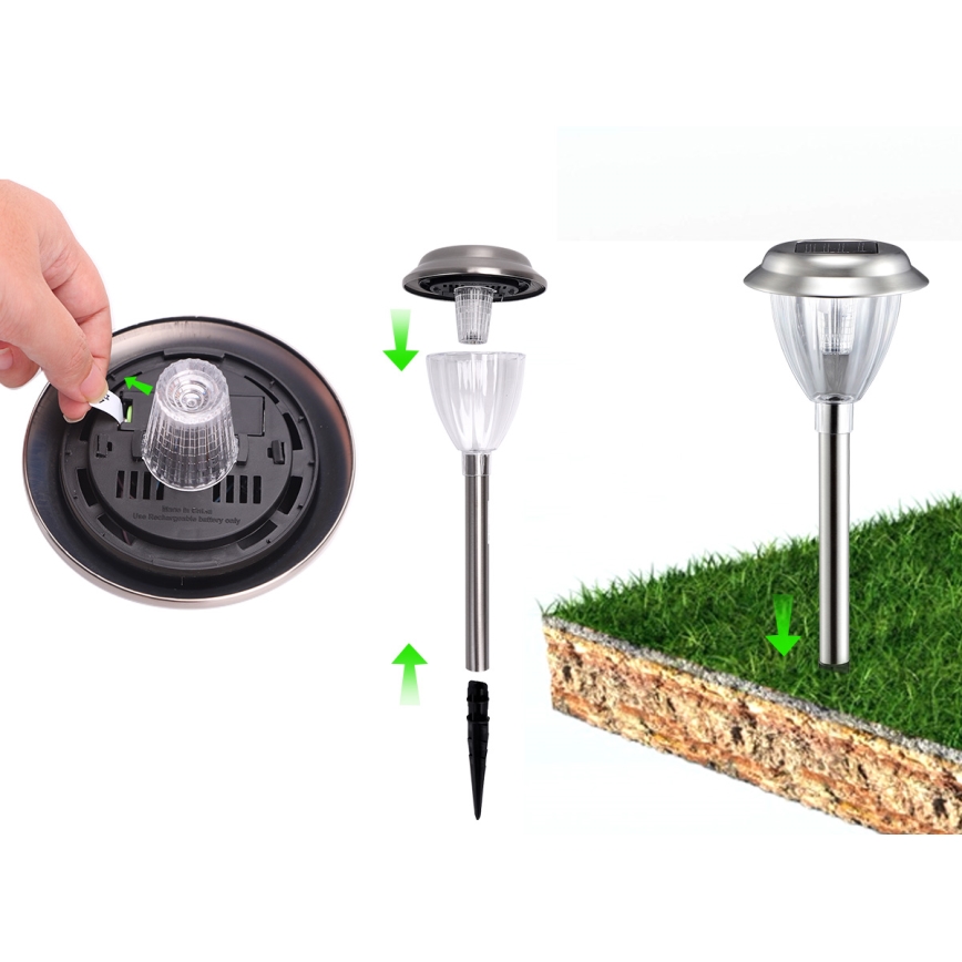 Aigostar - LED Solarna lampa LED/0,08W/2V 30,4 cm 200 mAh 6500K IP44 mat krom
