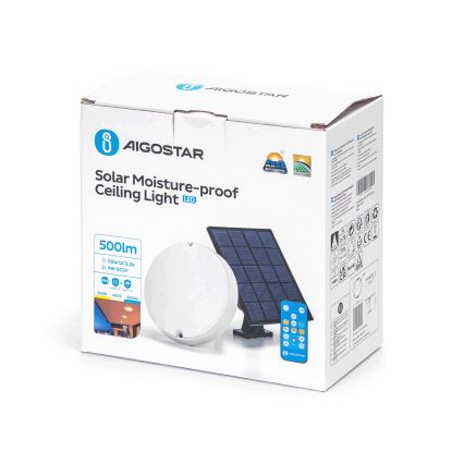 Aigostar - LED Prigušiva solarna stropna svjetiljka LED/3,2V 3000K/4000K/6500K IP65 + daljinski upravljač