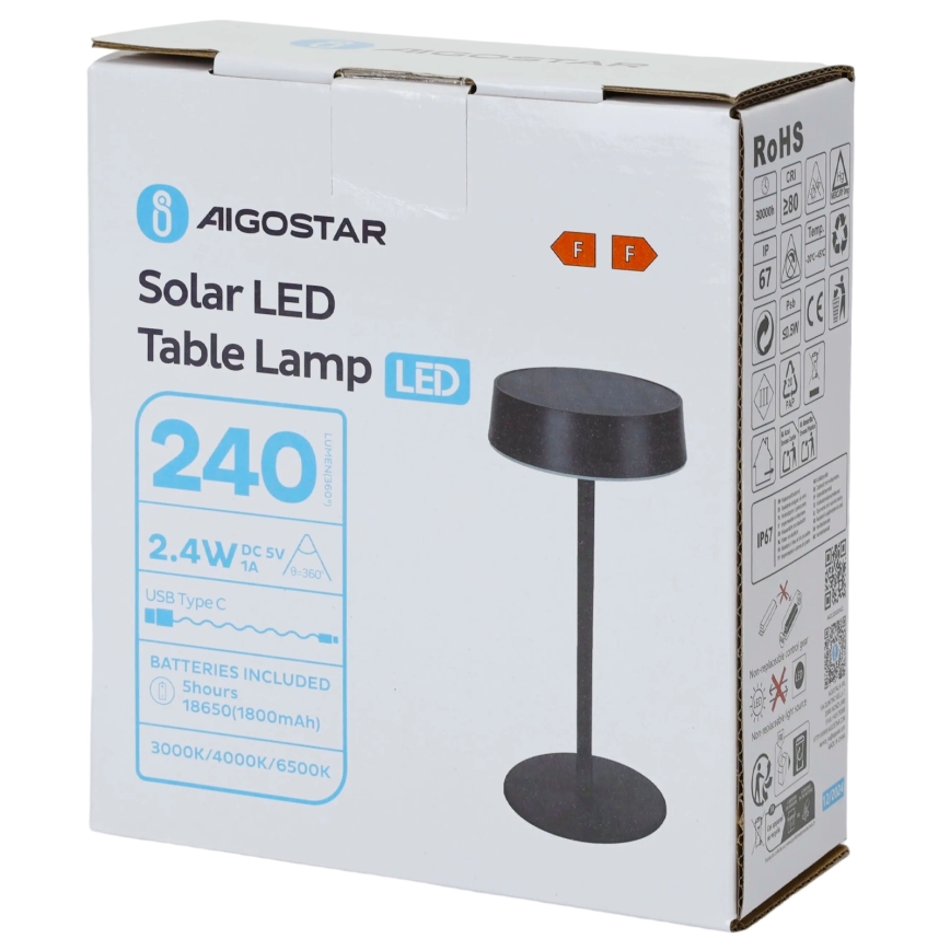 Aigostar - LED solarna svjetiljka LED/2,4W/5V IP44 1800 mAh