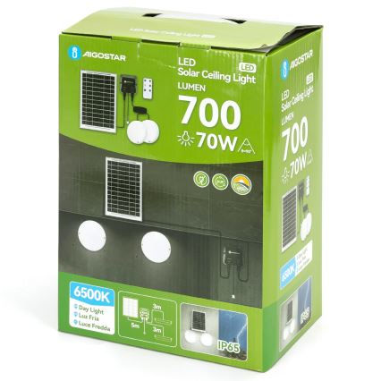 Aigostar - LED solarna svjetiljka 2xLED/35W/12V 6000 mAh 6500K IP65 Ø 16,8 cm + daljinski upravljač