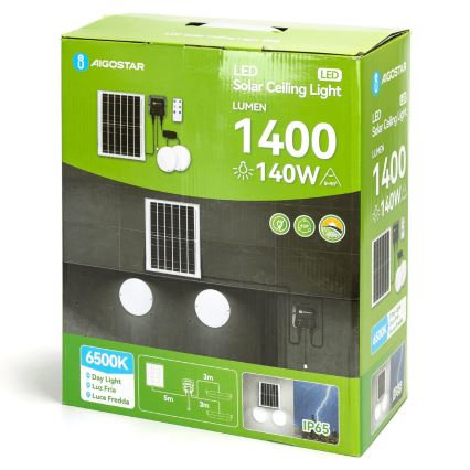 Aigostar - LED Solarna svjetiljka 2xLED/70W/12V 12000 mAh 6500K pr. 20,5 cm + daljinski upravljač