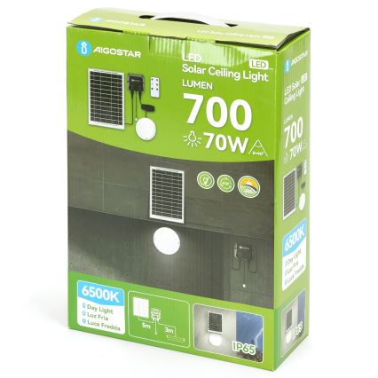Aigostar - LED solarna svjetiljka LED/70W/12V 6000 mAh 6500K IP65 promjer 20,5 cm + daljinski upravljač