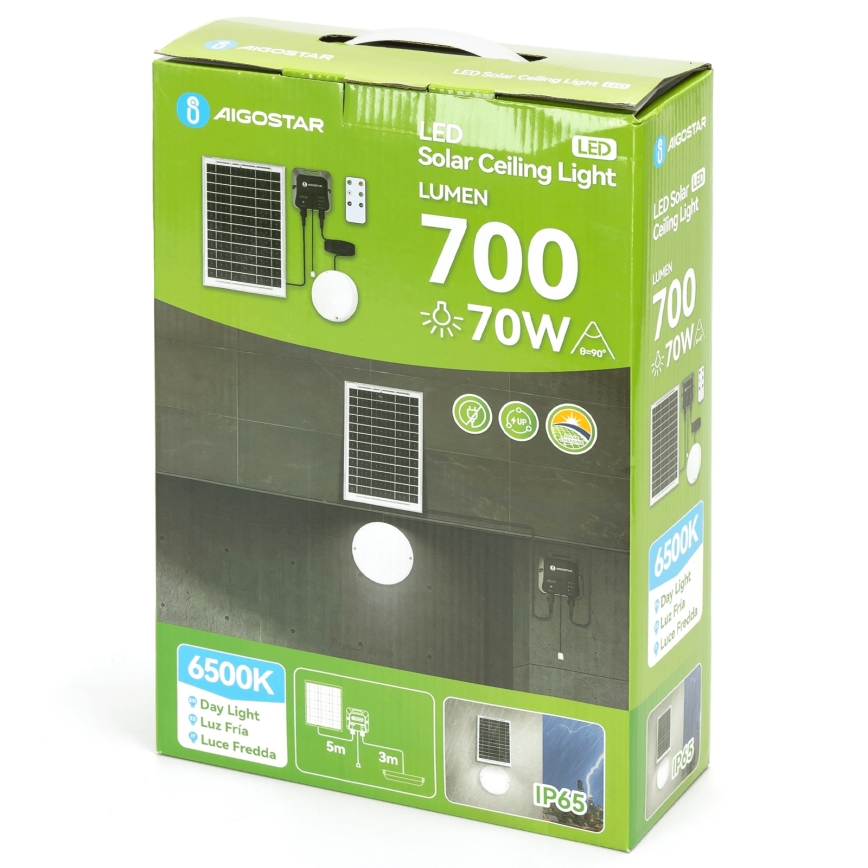Aigostar - LED solarna svjetiljka LED/70W/12V 6000 mAh 6500K IP65 promjer 20,5 cm + daljinski upravljač