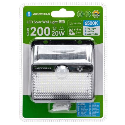Aigostar - LED solarna svjetiljka s senzorom LED/3,7V 6500K 1200 mAh IP65 crna