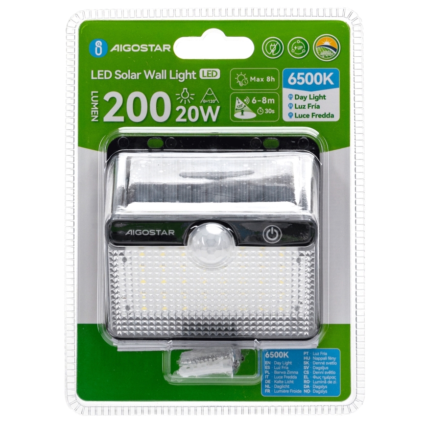 Aigostar - LED solarna svjetiljka s senzorom LED/3,7V 6500K 1200 mAh IP65 crna