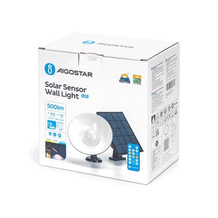 Aigostar - LED Solarna svjetiljka sa senzorom LED/3,2V 3000K/4000K/6500K IP65 5000 mAh daljinski upravljač