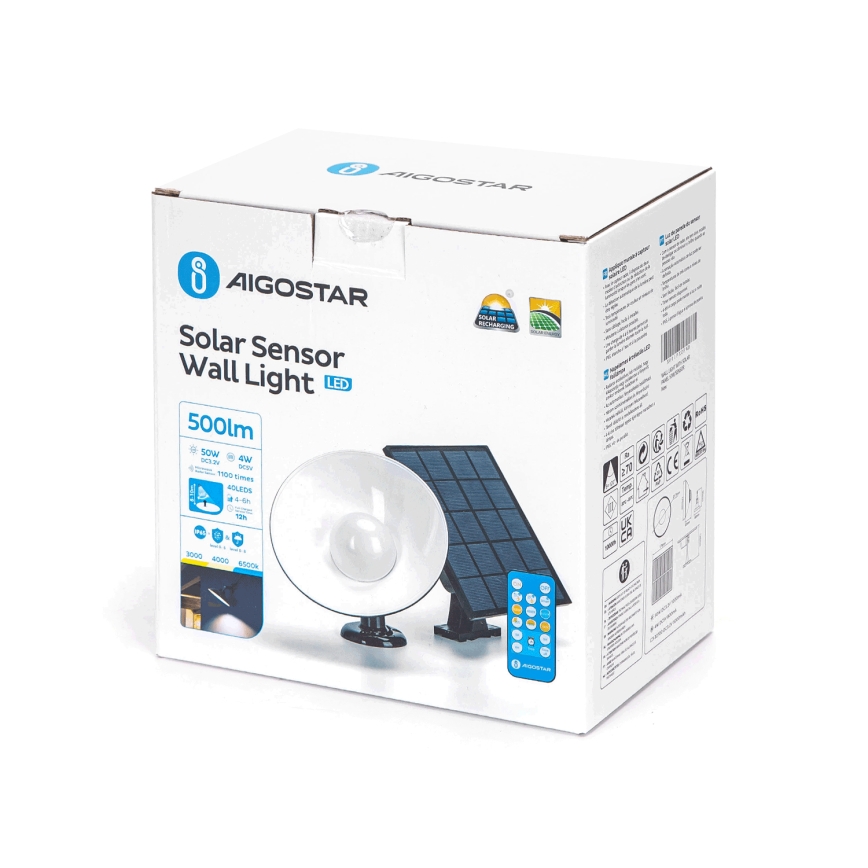 Aigostar - LED Solarna svjetiljka sa senzorom LED/3,2V 3000K/4000K/6500K IP65 5000 mAh daljinski upravljač