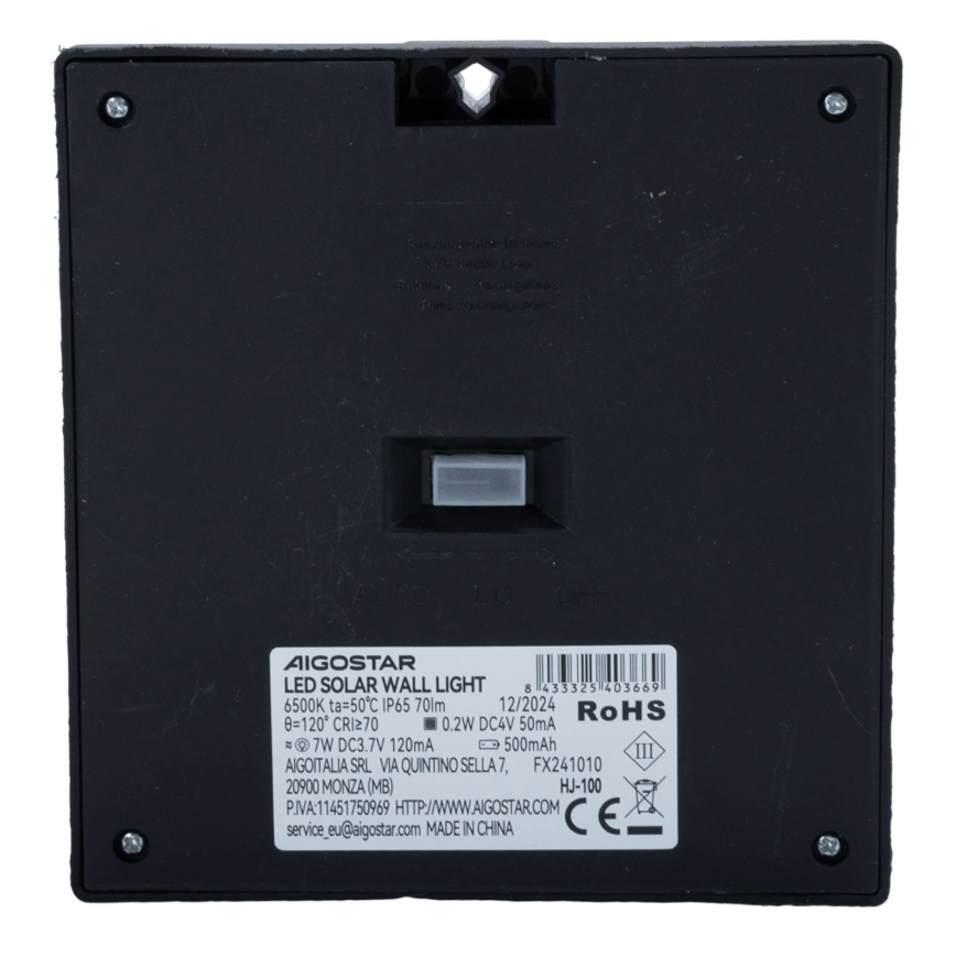 Aigostar - LED solarna svjetiljka sa senzorom LED/3,7V 6500K 500 mAh IP65 crna