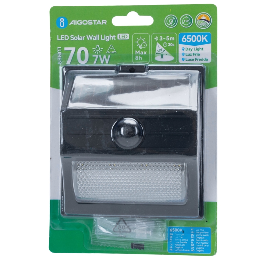 Aigostar - LED solarna svjetiljka sa senzorom LED/3,7V 6500K 500 mAh IP65 crna