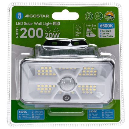 Aigostar - LED solarna svjetiljka sa senzorom LED/3,7V 6500K 500 mAh IP65 crna