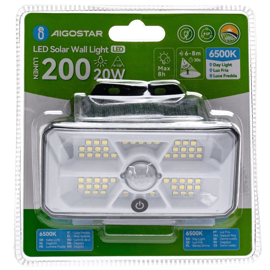 Aigostar - LED solarna svjetiljka sa senzorom LED/3,7V 6500K 500 mAh IP65 crna