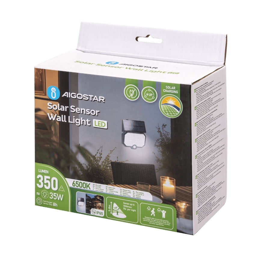 Aigostar - LED Solarna svjetiljka sa senzorom pokreta LED/2,4W/3,7V IP65