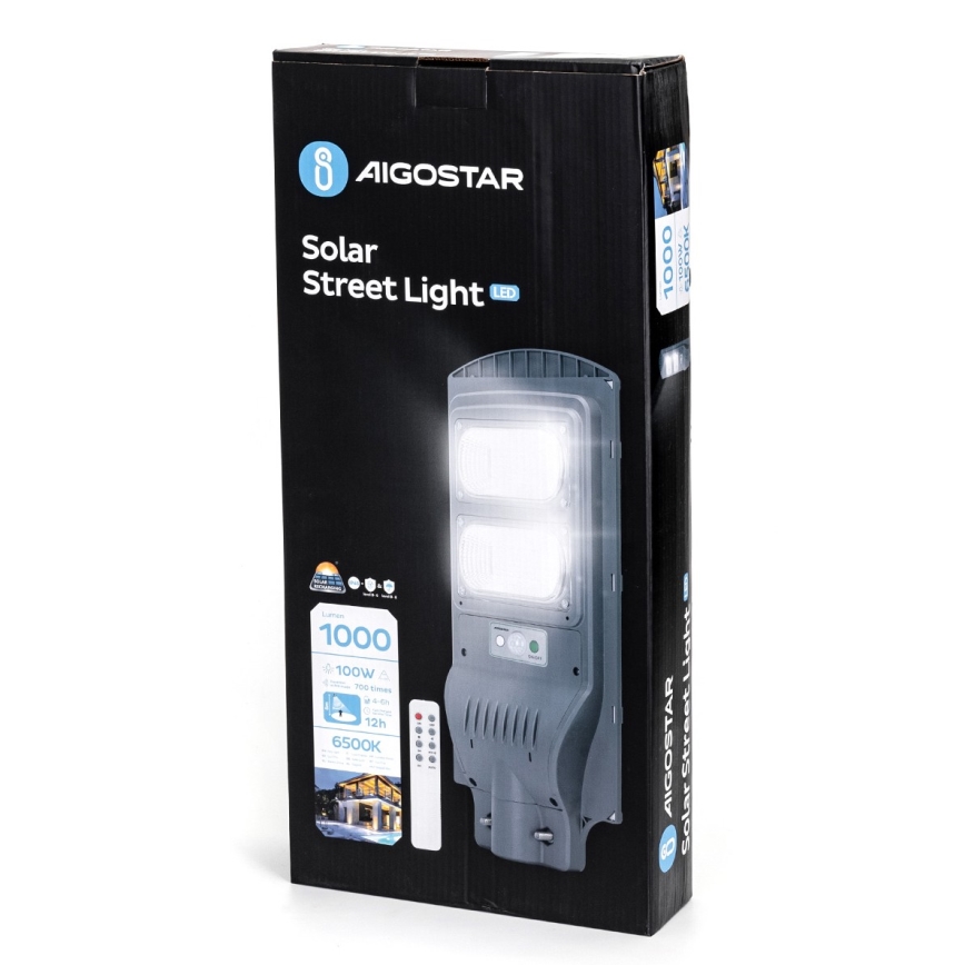 Aigostar - LED Solarna ulična svjetiljka sa senzorom LED/100W/3,2V 10000mAh IP65 6500K + daljinski upravljač