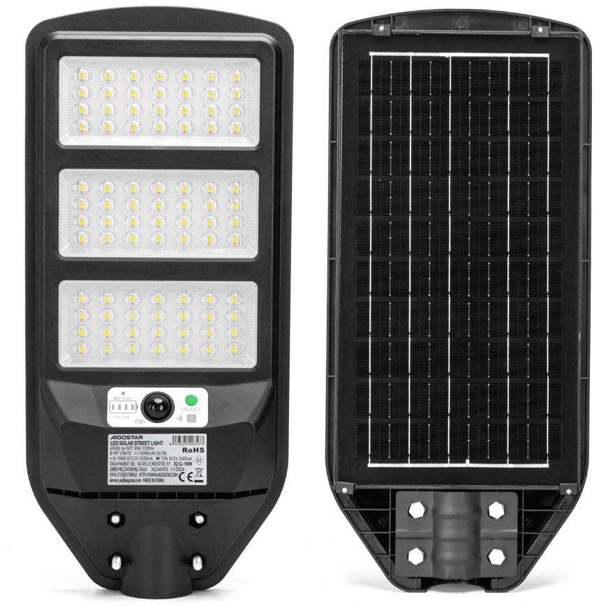 Aigostar - LED Solarna ulična svjetiljka sa senzorom LED/150W/3,2V 8000mAh IP65 6500K + daljinski upravljač