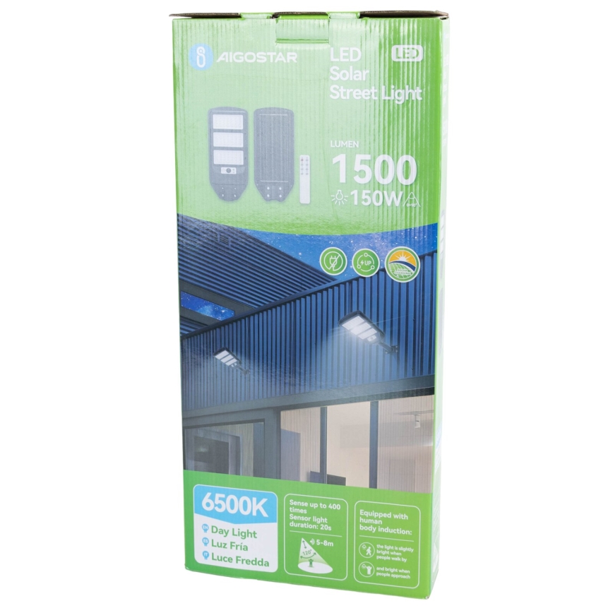 Aigostar - LED Solarna ulična svjetiljka sa senzorom LED/150W/3,2V 8000mAh IP65 6500K + daljinski upravljač