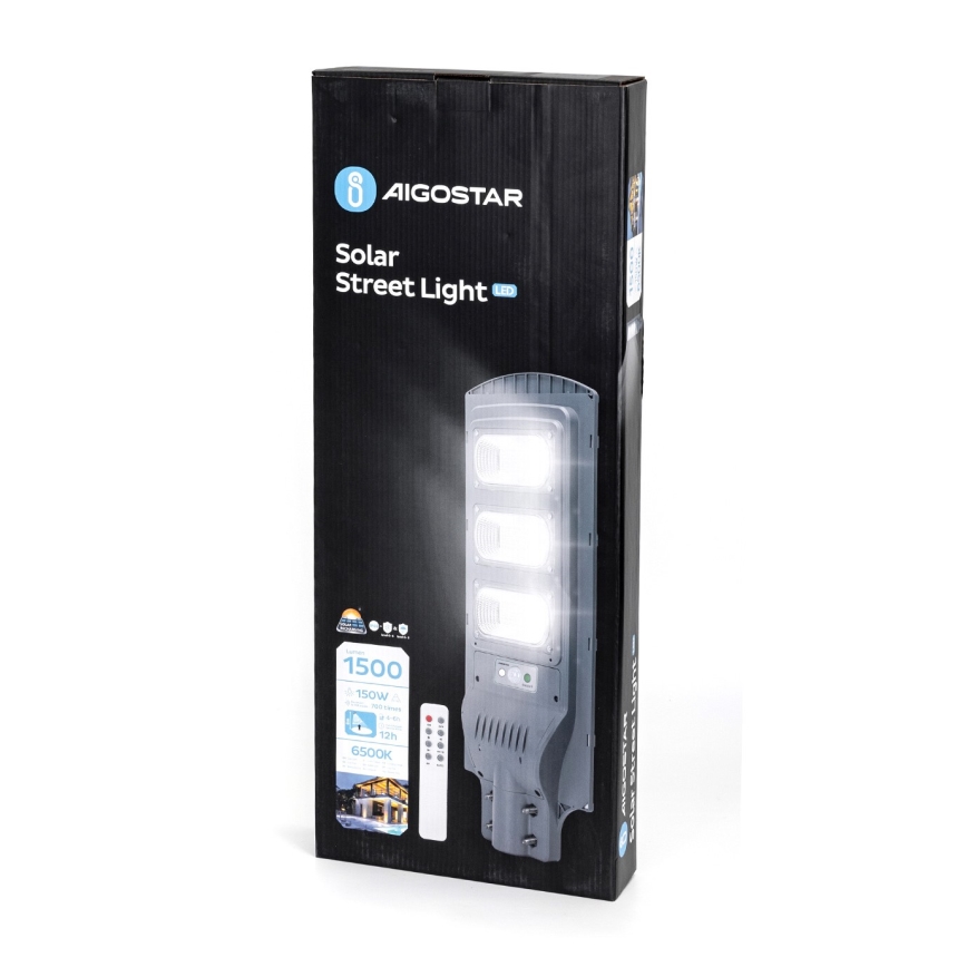 Aigostar - LED Solarna ulična svjetiljka sa senzorom pokreta i dana/noći LED/150W/3,2V 15000mAh IP65 6500K + daljinski upravljač