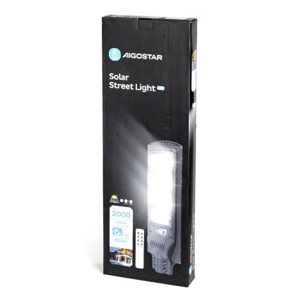 Aigostar - LED Solarna ulična svjetiljka sa senzorom LED/200W/3,2V IP65 6500K + daljinski upravljač