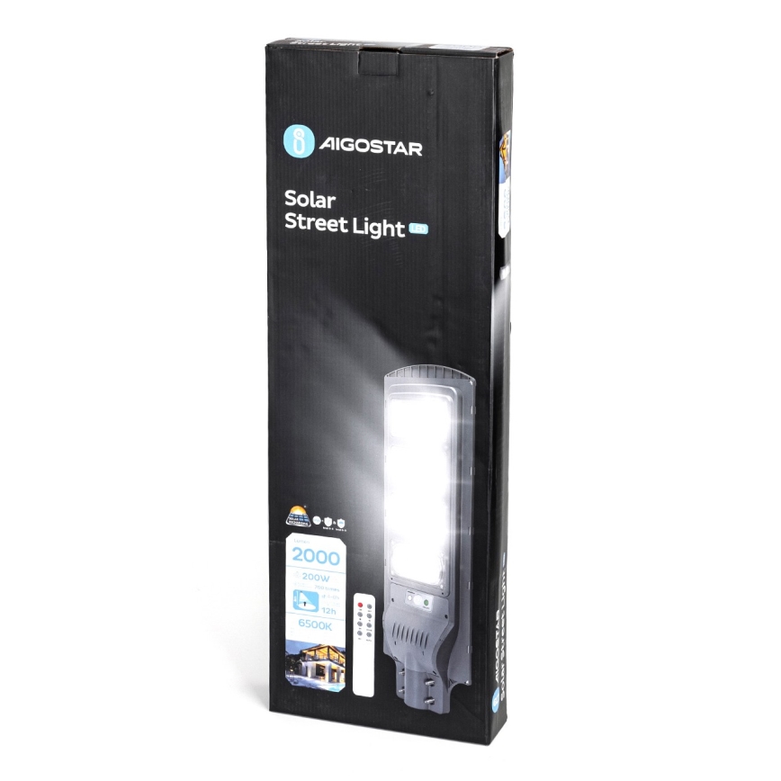 Aigostar - LED Solarna ulična svjetiljka sa senzorom LED/200W/3,2V 20000mAh IP65 6500K + daljinski upravljač