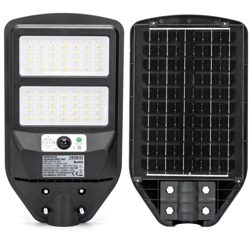 Aigostar - LED Solarna ulična svjetiljka sa senzorom LED/70W/3,2V 4000mAh IP65 6500K + daljinski upravljač