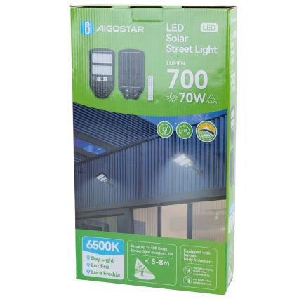 Aigostar - LED Solarna ulična svjetiljka sa senzorom LED/70W/3,2V 4000mAh IP65 6500K + daljinski upravljač