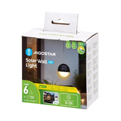 Aigostar - LED Solarna zidna svjetiljka LED/1W/1,2V crna 200 mAh 2700K IP44