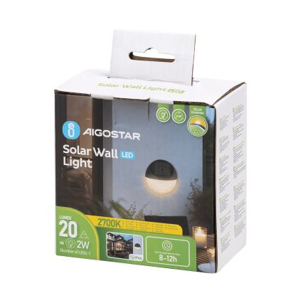 Aigostar - LED Solarna zidna svjetiljka LED/2W/1,2V crna 300 mAh 2700K IP44