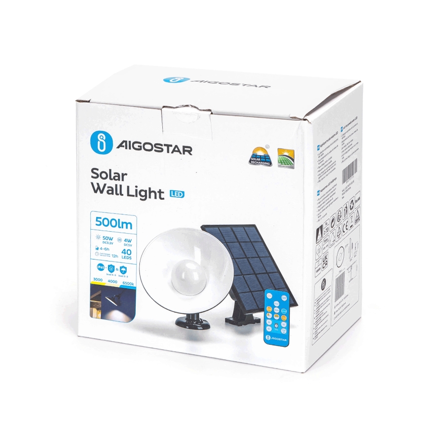 Aigostar - LED Solarna zidna svjetiljka LED/3,2V 3000K/4000K/6500K 5000 mAh IP65 + daljinski upravljač