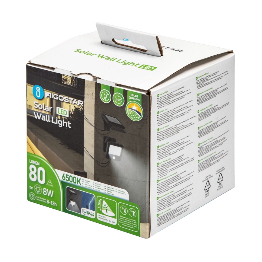 Aigostar - LED Solarna zidna svjetiljka sa senzorom LED/0,64W/3,7V 600 mAh 6500K IP44