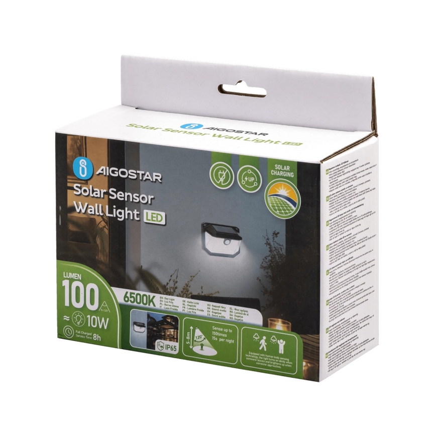 Aigostar - LED Solarna zidna svjetiljka sa senzorom LED/0,8W/5,5V 1200 mAh 6500K IP65