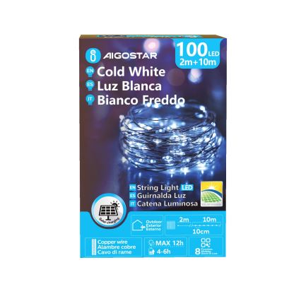 Aigostar - LED Solarne božićne lampice 100xLED/8 funkcija 12m IP65 800 mAh hladna bijela