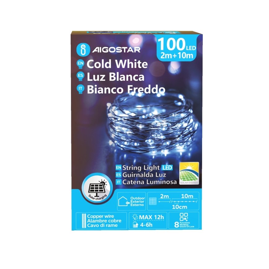 Aigostar - LED Solarne božićne lampice 100xLED/8 funkcija 12m IP65 800 mAh hladna bijela