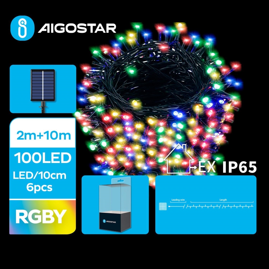 Aigostar - LED Solarne božićne lampice 100xLED/8 funkcija 12m IP65 multicolor 800 mAh