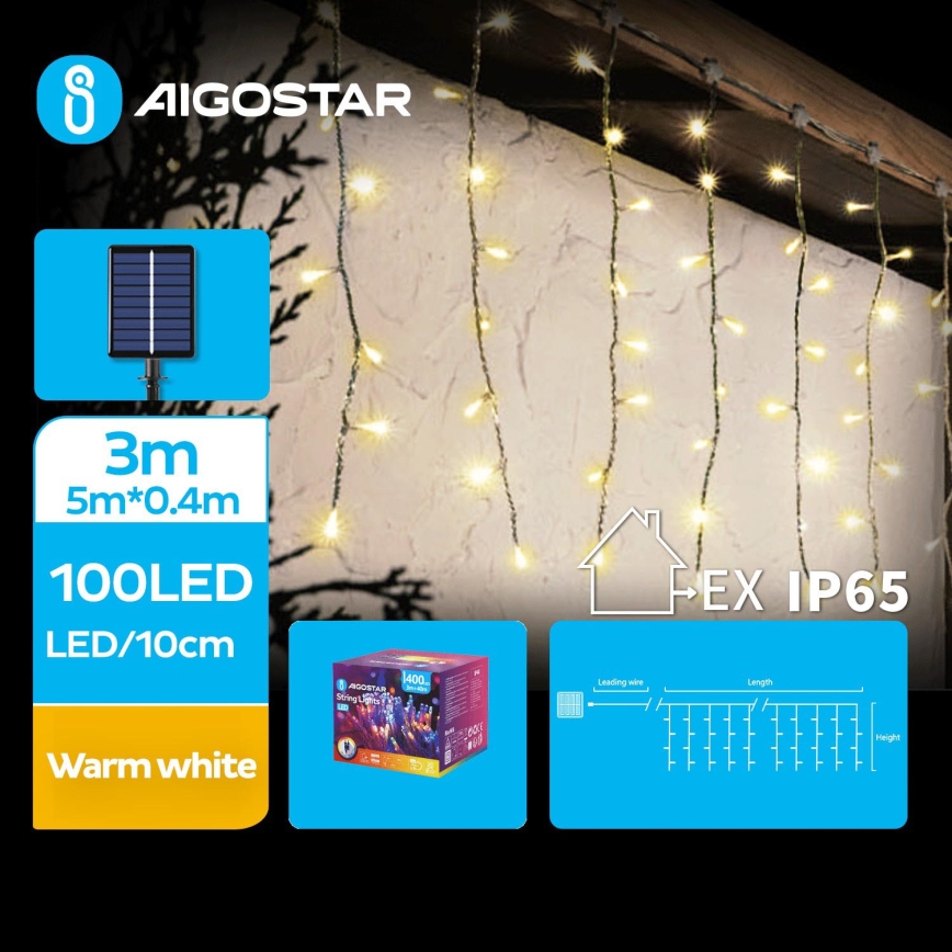 Aigostar - LED Solarne božićne lampice 100xLED/8 funkcija 8x0,4m IP65 topla bijela