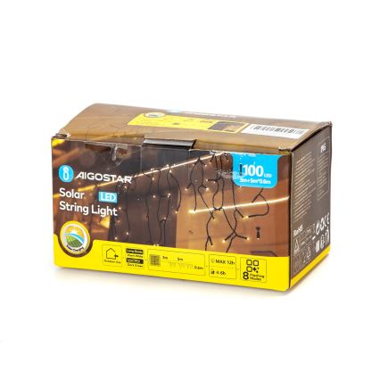 Aigostar - LED Solarne božićne lampice 100xLED/8 funkcija 8x0,6m 800 mAh IP65 topla bijela