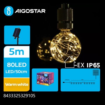 Aigostar - LED Solarne božićne lampice 10xLED/8 funkcija 6,5m IP65 500 mAh topla bijela