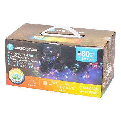 Aigostar - LED Solarne božićne lampice 10xLED/8 funkcija 6,5m IP65 500 mAh multicolor