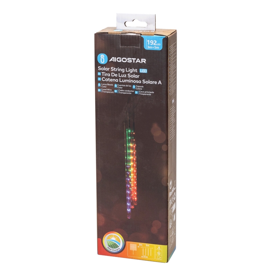 Aigostar - LED Solarne božićne lampice 192xLED/8m IP65 multicolor